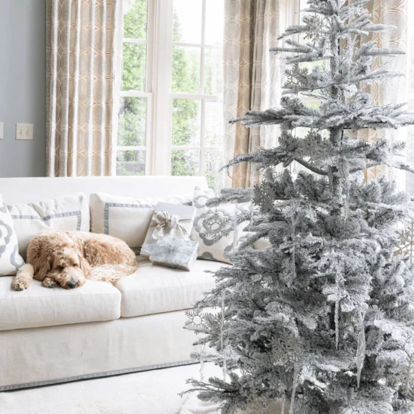 7 feet Noble King Flock with ornaments in home