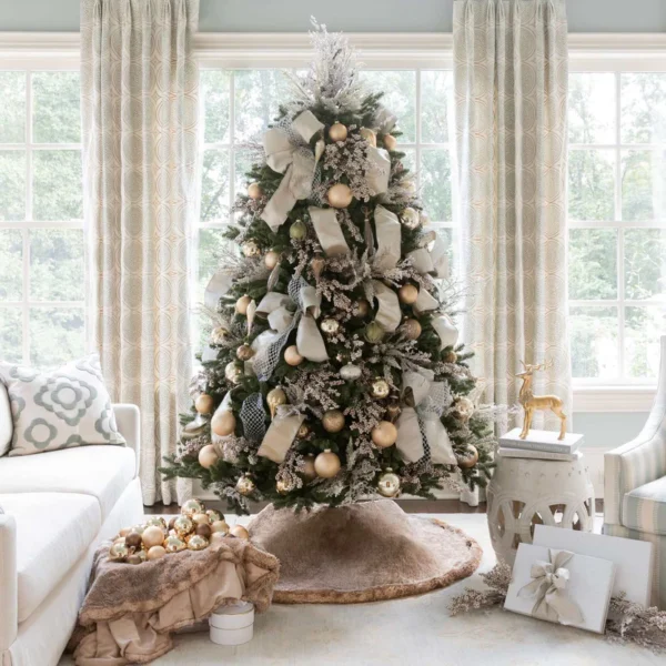well decorated Aspin fir artificial Christmas tree