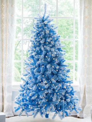 Blue Duchess Flock artificial Christmas tree led lit
