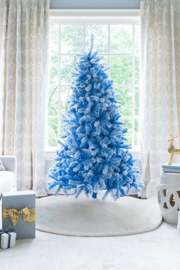 BlueDuchess1 6.5' Duchess Blue Flock Artificial Christmas Tree with 500 Warm White LED Lights