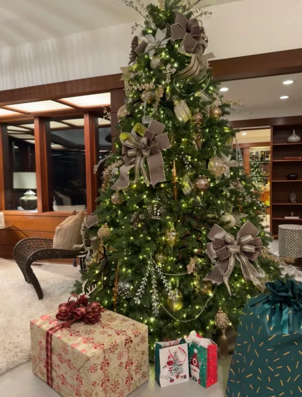 Cypress Spruce artificial Christmas tree decorated