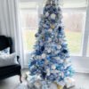 Duchess-blue-Flock-Artificial-Christmas-Tree decorated Duchess Flock artificial Christmas tree led lit