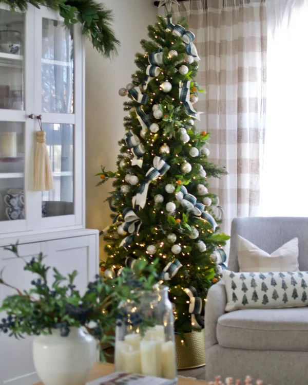 decorated King Douglas Fir Slim artificial Christmas tree
