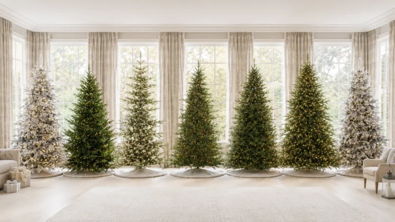 variations of led lux lit artificial Christmas tree available at Christmas Jungle