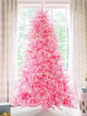 Pink Duchess Flock artificial Christmas tree led lit
