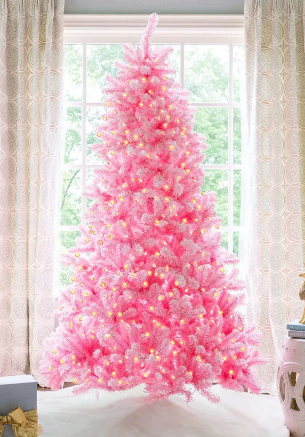 Pink Duchess Flock artificial Christmas tree led lit