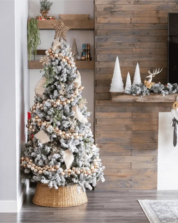 A view of Prince Flock Artificial tree set up and decorated