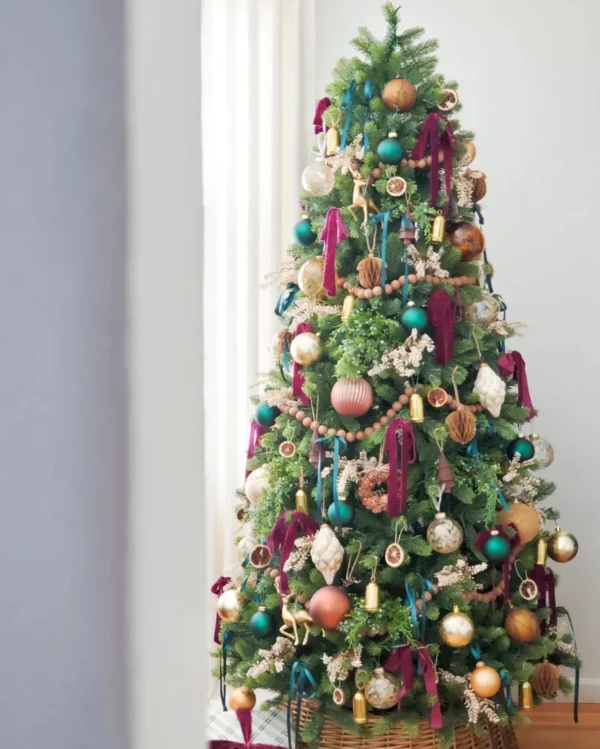 Royal_Fir_Slimdecorated Royal fir slim artificial Christmas tree with ornaments