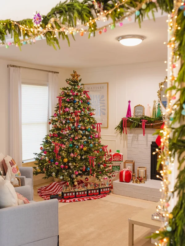 beautifully decorated Rushmore fir artificial Christmas tree in home