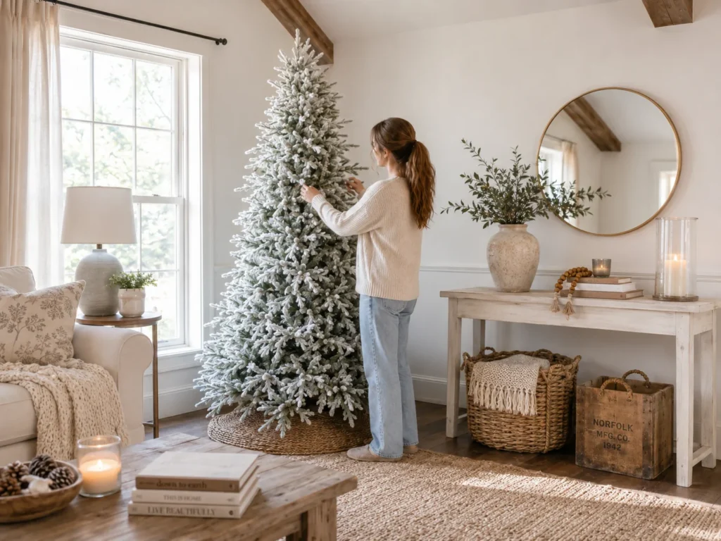 Lady shaping Flocked Artificial Christmas tree