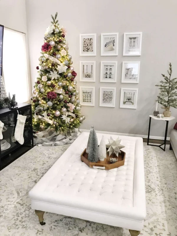 decorated Royal fir Slim artificial Christmas tree with led lights as seen in home