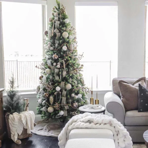 royalfirslimartificialtreedecorated decorated Royal fir slim artificial Christmas tree