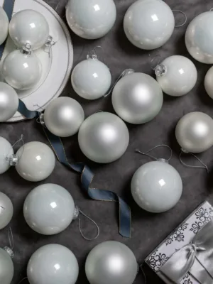 a view of White Essential Glass Ornaments (24 Pack) available at Christmas Jungle