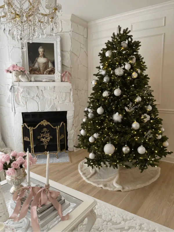 24PackWhiteEssential3 beautifully Styled Fir Artificial Christmas tree with White Essential Glass Ornaments (24 Pack)