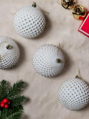 View of 4 pack White Diamond Ornament available at Christmas Jungle