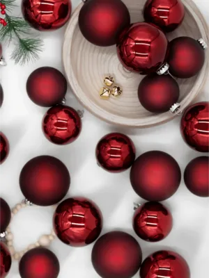 A view of Burgundy Essential Glass Ornaments (24 Pack) available at Christmas Jungle