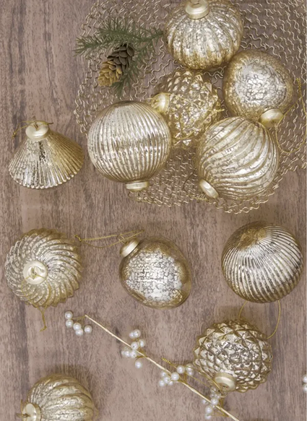 beautiful Christmas Jungle 12 pack Gold Accents Glass Ornament