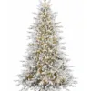 Pre-lit Queen Flock LED Lux Full Artificial Christmas Tree on a metal stand against a white background.
