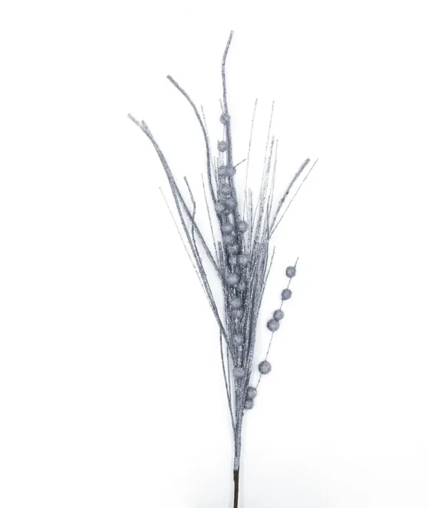 Single artificial Silver Burst Pick with glittery twigs and beaded accents on a white background.