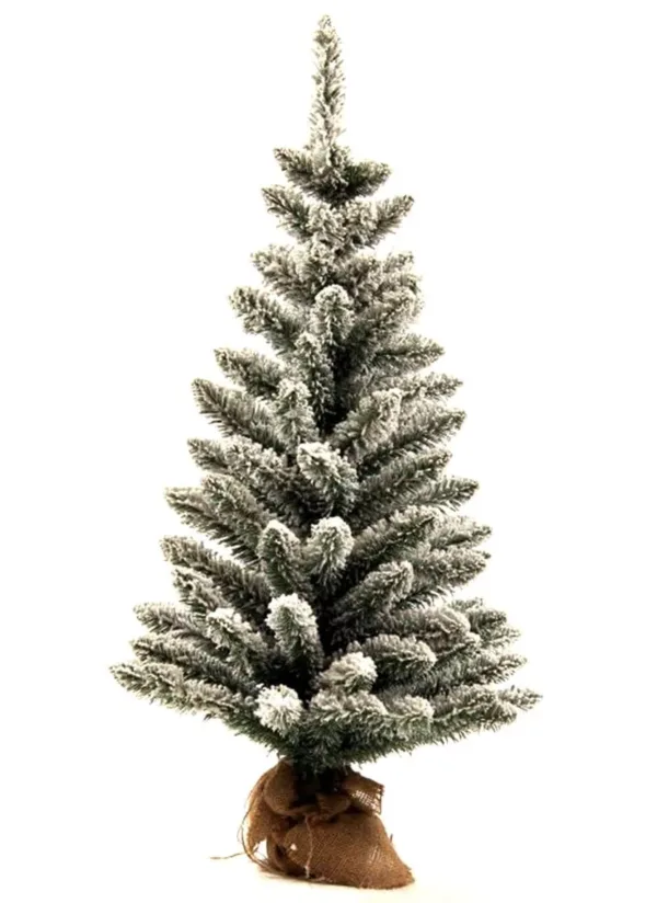 3' King Flock Artificial Christmas Tabletop Tree with heavily flocked branches and a burlap-wrapped base on a white background.