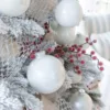 White24Essentials2 beautifully Styled Flock Artificial Christmas tree with White Essential Glass Ornaments