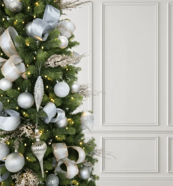 WhiteShatterproof2 White Shatter proof ornaments on Fir lit Artificial Christmas tree