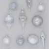 View of Winter Frost 15-Piece Glass Ornament Set (White-Silver) available at Christmas Jungle