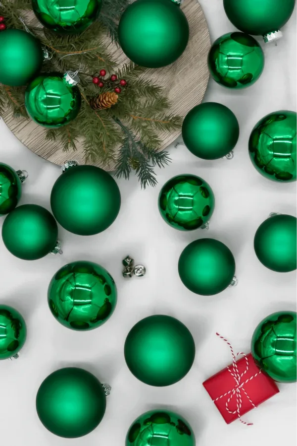 view of Christmas Jungle 24 pack Green Essential Glass Ornaments