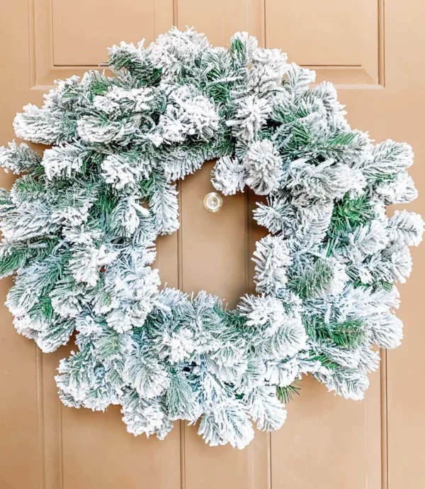 kingFlockwreath4 36" King Flock® Wreath with Warm White LED Lights (Plug Operated)